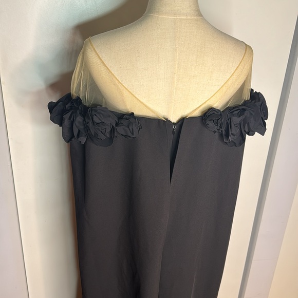 Marchesa Notte Flower Detail Illusion Shoulder Cape Gown